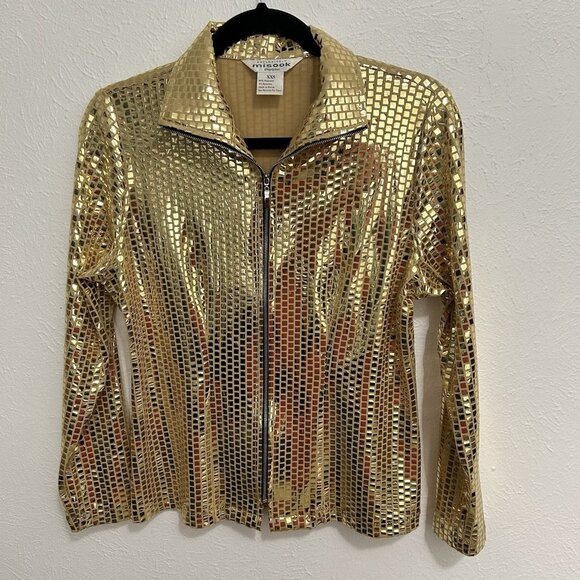 Exclusively Misook Gold Paliette Zip Front Collared Long Sleeve Jacket Size PXXS - Picture 2 of 9